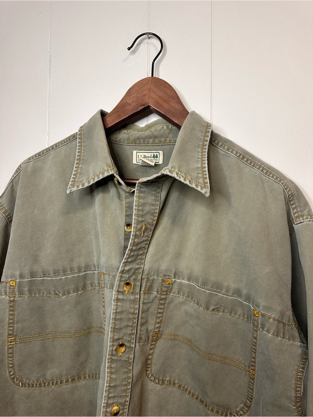 L.L. Bean Men's Olive Green Shirt Jacket with Contrast Stitching